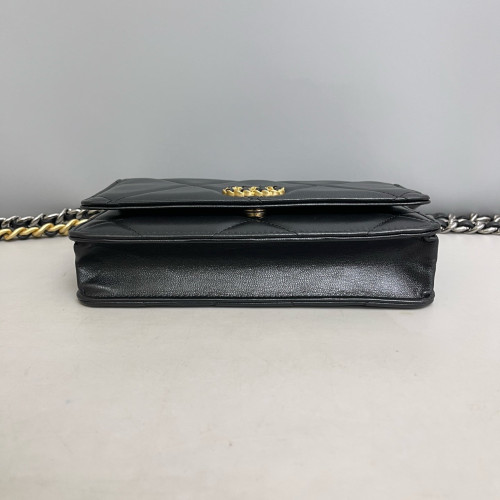 Chanel Quilted 19 Wallet On Chain WOC Lambskin Black