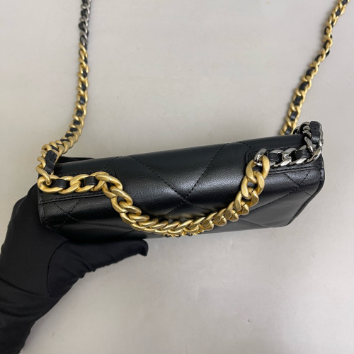 Chanel Quilted 19 Wallet On Chain WOC Lambskin Black
