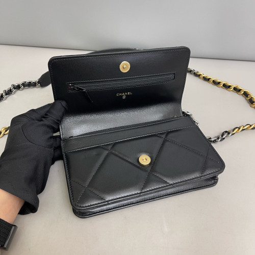Chanel Quilted 19 Wallet On Chain WOC Lambskin Black