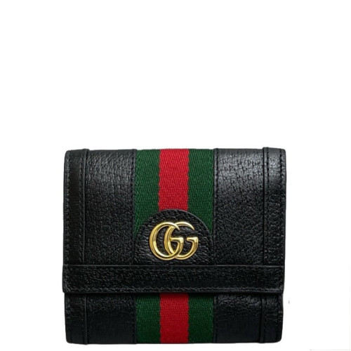 Gucci Web Compact French Flap Wallet Calfskin Black Green Red