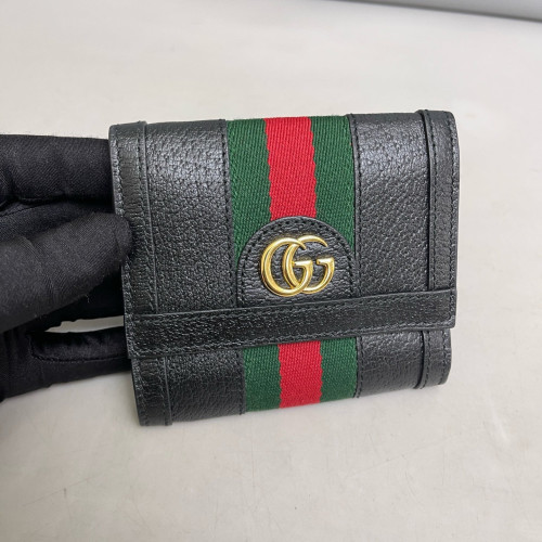 Gucci Web Compact French Flap Wallet Calfskin Black Green Red