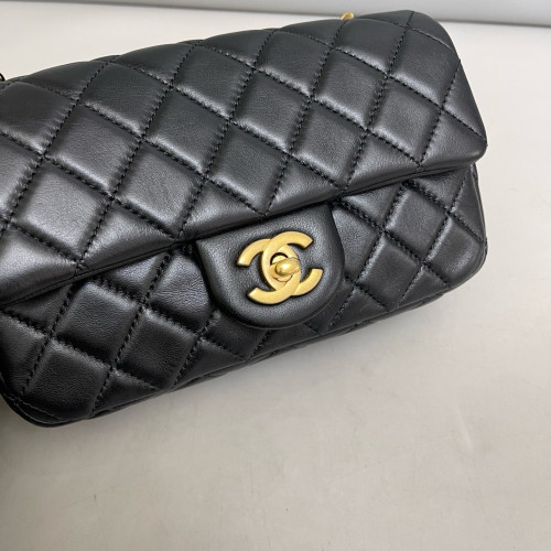 Chanel Quilted Mini Rectangular Pear Crush Flap Calfskin Black Chanel Quilted Mini Rectangular Pear Crush Flap Calfskin Black