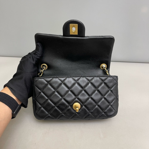 Chanel Quilted Mini Rectangular Pear Crush Flap Calfskin Black Chanel Quilted Mini Rectangular Pear Crush Flap Calfskin Black