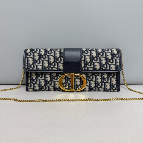 Dior 30 Montaigne Clutch Oblique Calfskin Blue Beige