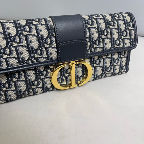 Dior 30 Montaigne Clutch Oblique Calfskin Blue Beige