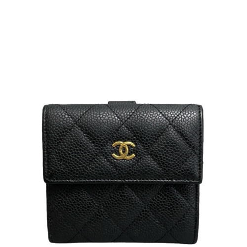 Chanel Quilted Compact French Flap Wallet Grained Calfskin Black
