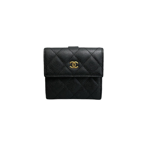 Chanel Quilted Compact French Flap Wallet Grained Calfskin Black
