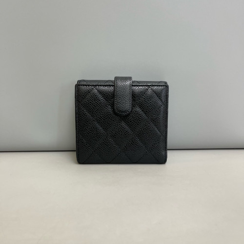 Chanel Quilted Compact French Flap Wallet Grained Calfskin Black