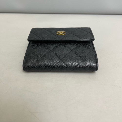 Chanel Quilted Compact French Flap Wallet Grained Calfskin Black