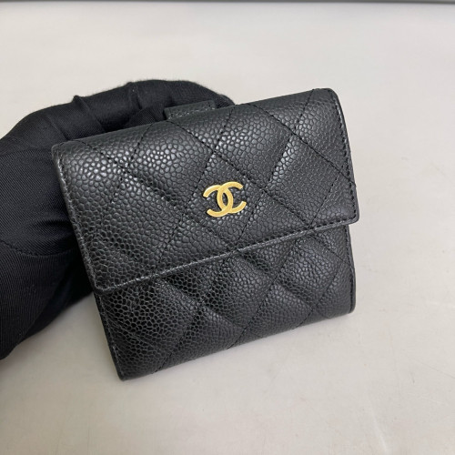 Chanel Quilted Compact French Flap Wallet Grained Calfskin Black