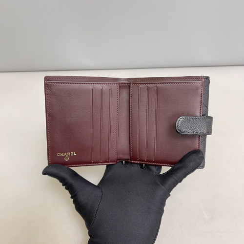 Chanel Quilted Compact French Flap Wallet Grained Calfskin Black