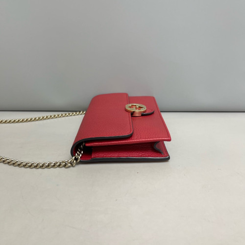 Gucci Interlocking G Chain Wallet Grained Calfskin Red