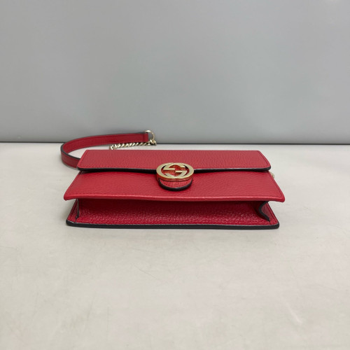 Gucci Interlocking G Chain Wallet Grained Calfskin Red