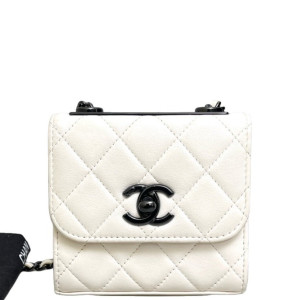 Chanel Quilted Mini Trendy CC Clutch With Chain Lambskin White