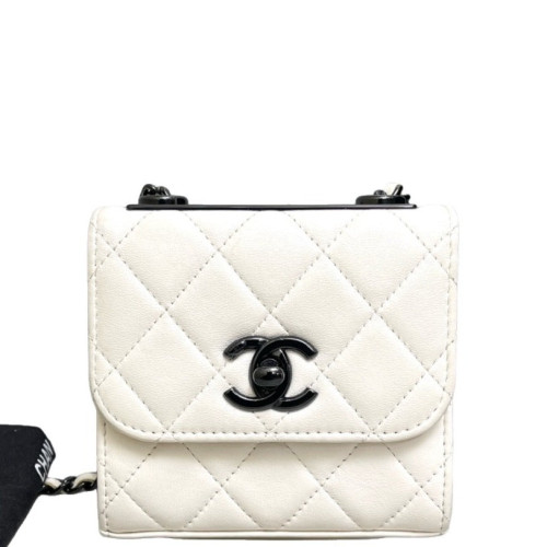 Chanel Quilted Mini Trendy CC Clutch With Chain Lambskin White