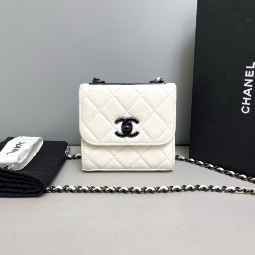 Chanel Quilted Mini Trendy CC Clutch With Chain Lambskin White