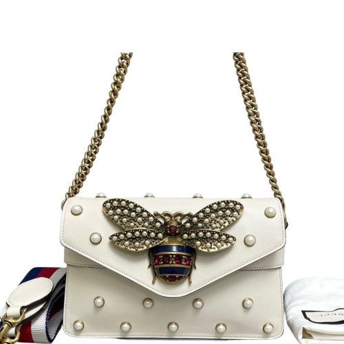 Gucci Queen Margaret Broadway Shoulder Bag Calfskin White