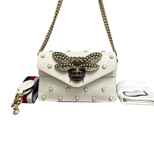 Gucci Queen Margaret Broadway Shoulder Bag Calfskin White