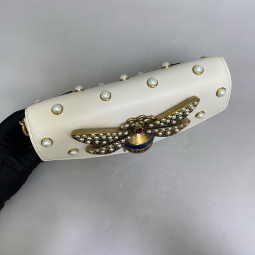 Gucci Queen Margaret Broadway Shoulder Bag Calfskin White