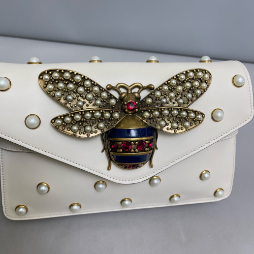Gucci Queen Margaret Broadway Shoulder Bag Calfskin White