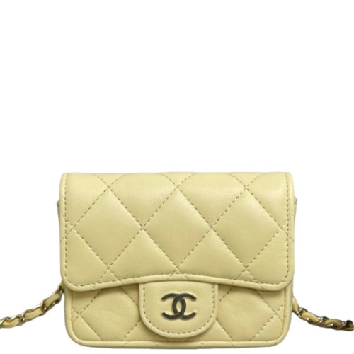 Chanel Quilted Coin Purse Calfskin Yellow