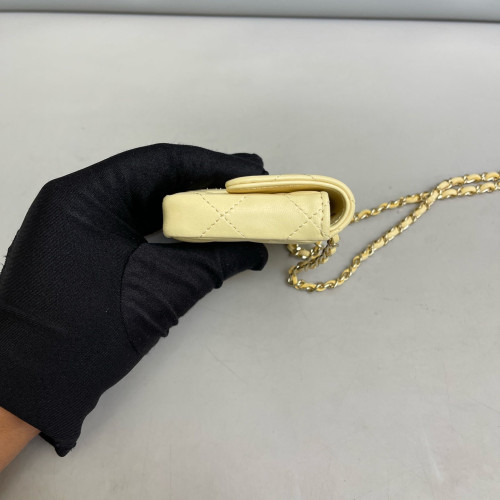 Chanel Quilted Coin Purse Calfskin Yellow