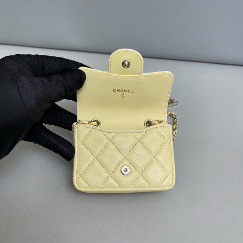 Chanel Quilted Coin Purse Calfskin Yellow