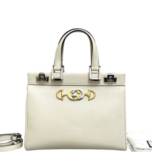 Gucci Small Zumi Top Handle Bag Grained Calfskin White