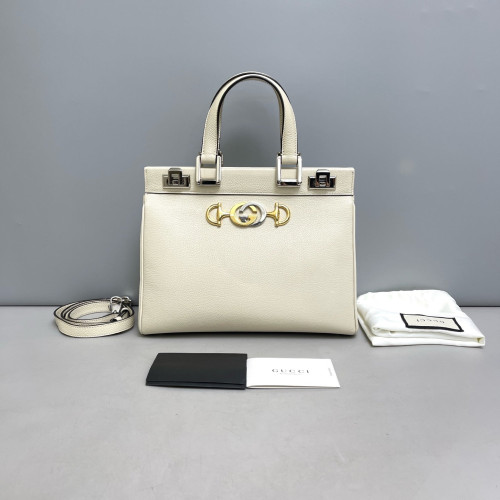 Gucci Small Zumi Top Handle Bag Grained Calfskin White
