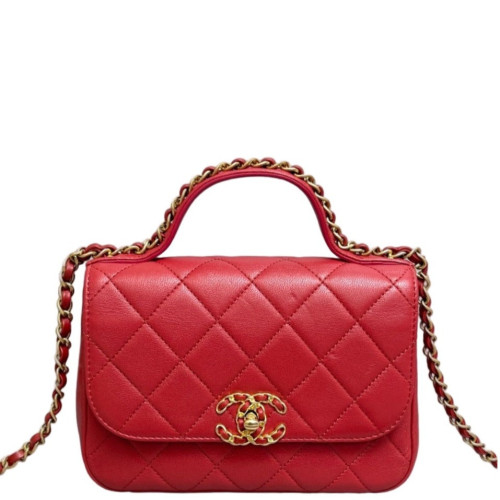 Chanel Quilted Top Handle Flap Calfskin Red