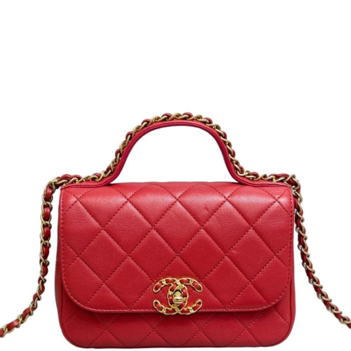 Chanel Quilted Top Handle Flap Calfskin Red