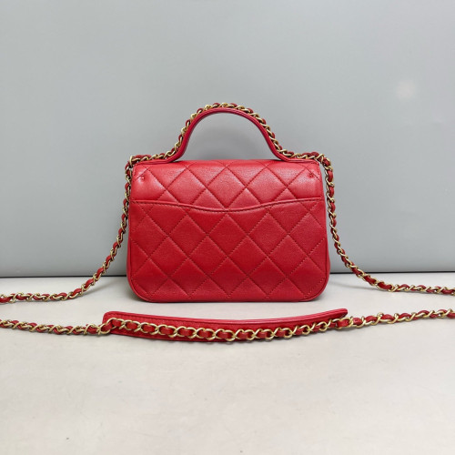 Chanel Quilted Top Handle Flap Calfskin Red