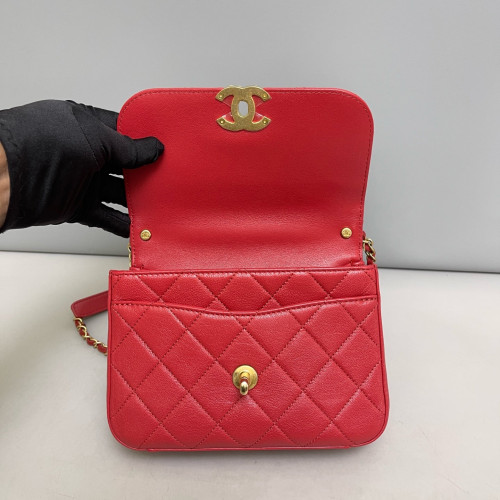 Chanel Quilted Top Handle Flap Calfskin Red