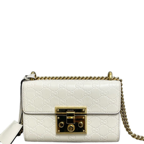 Gucci Small Padlock Shoulder Bag Guccissima White Gucci Small Padlock Shoulder Bag Guccissima White