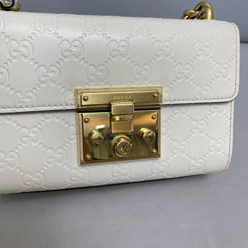 Gucci Small Padlock Shoulder Bag Guccissima White Gucci Small Padlock Shoulder Bag Guccissima White