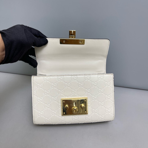 Gucci Small Padlock Shoulder Bag Guccissima White Gucci Small Padlock Shoulder Bag Guccissima White