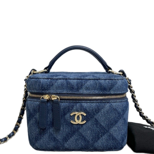 Chanel Small CC Filigree Vanity Case Denim Blue