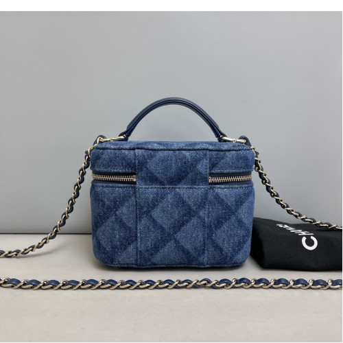 Chanel Small CC Filigree Vanity Case Denim Blue