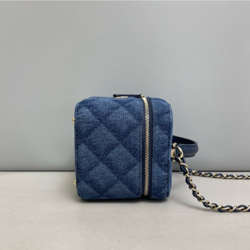 Chanel Small CC Filigree Vanity Case Denim Blue