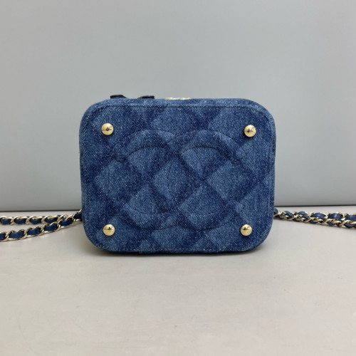 Chanel Small CC Filigree Vanity Case Denim Blue