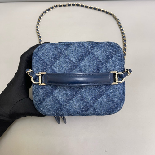 Chanel Small CC Filigree Vanity Case Denim Blue