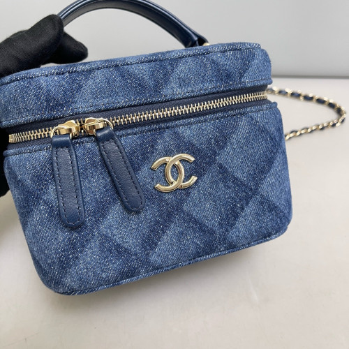 Chanel Small CC Filigree Vanity Case Denim Blue