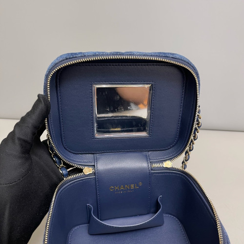 Chanel Small CC Filigree Vanity Case Denim Blue