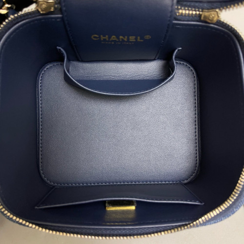 Chanel Small CC Filigree Vanity Case Denim Blue
