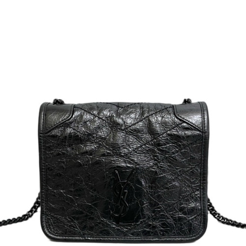 Yves Saint Laurent Niki Chain Wallet Pull Up Leather Black