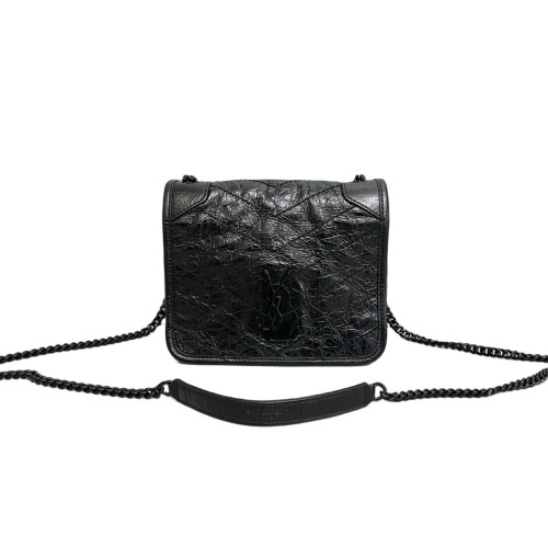 Yves Saint Laurent Niki Chain Wallet Pull Up Leather Black