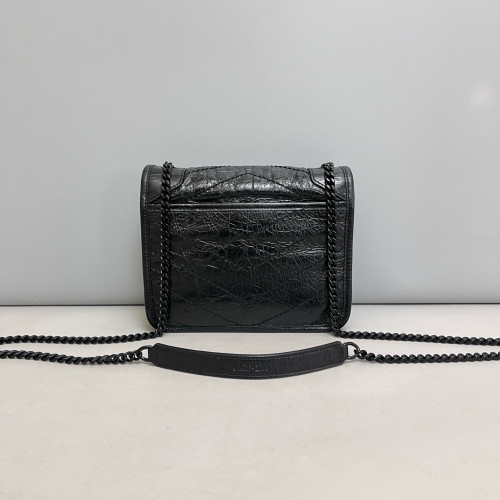 Yves Saint Laurent Niki Chain Wallet Pull Up Leather Black