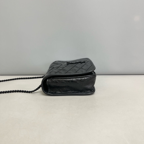 Yves Saint Laurent Niki Chain Wallet Pull Up Leather Black