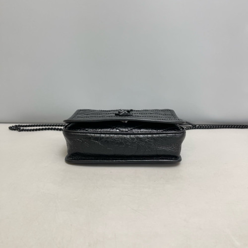Yves Saint Laurent Niki Chain Wallet Pull Up Leather Black