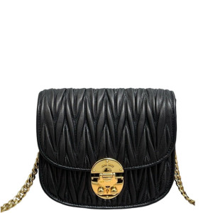 Miu Miu Saddle Bag Crumpled Lambskin Black